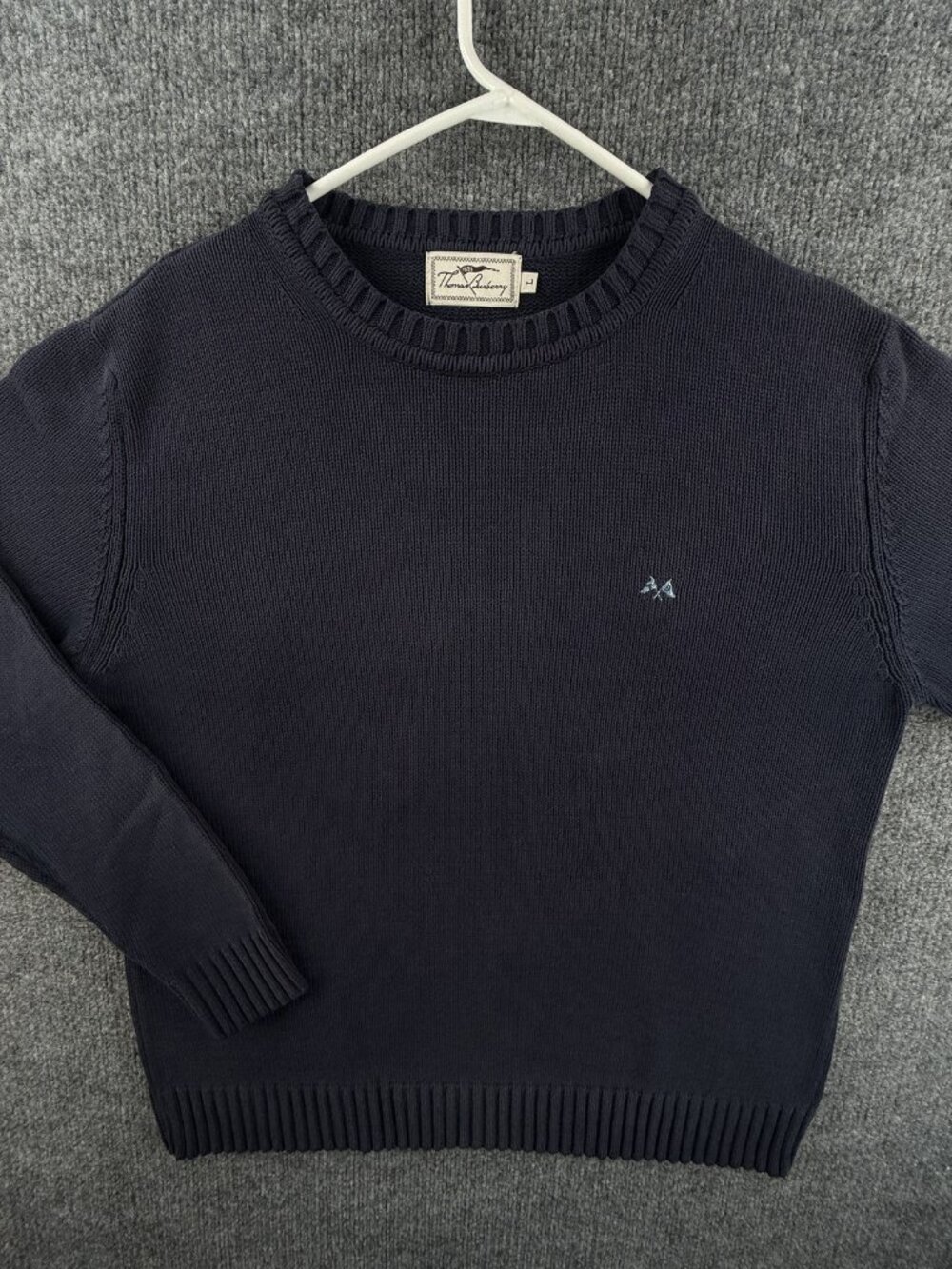 Thomas Burberry Crew Neck Logo Long Sleeve Blue Pullover Men Large Sweater Knit
